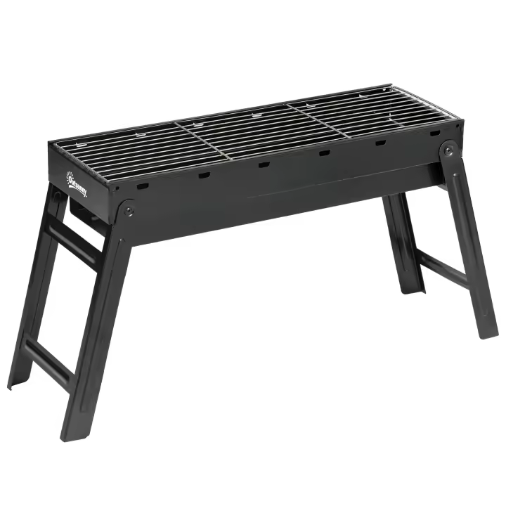 Outsunny Barbacoa de Carbón Plegable Barbacoa Portátil con Parrillas de Acero Inoxidable BBQ de Carbón para Exterior 74x20x38 cm Negro - 1