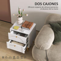 HOMCOM Pack de 2 Mesitas de Noche Mesillas de Noche Dormitorio con 2 Cajones y Patas de Acero Estilo Moderno 40x35x50 cm Blanco - details 1