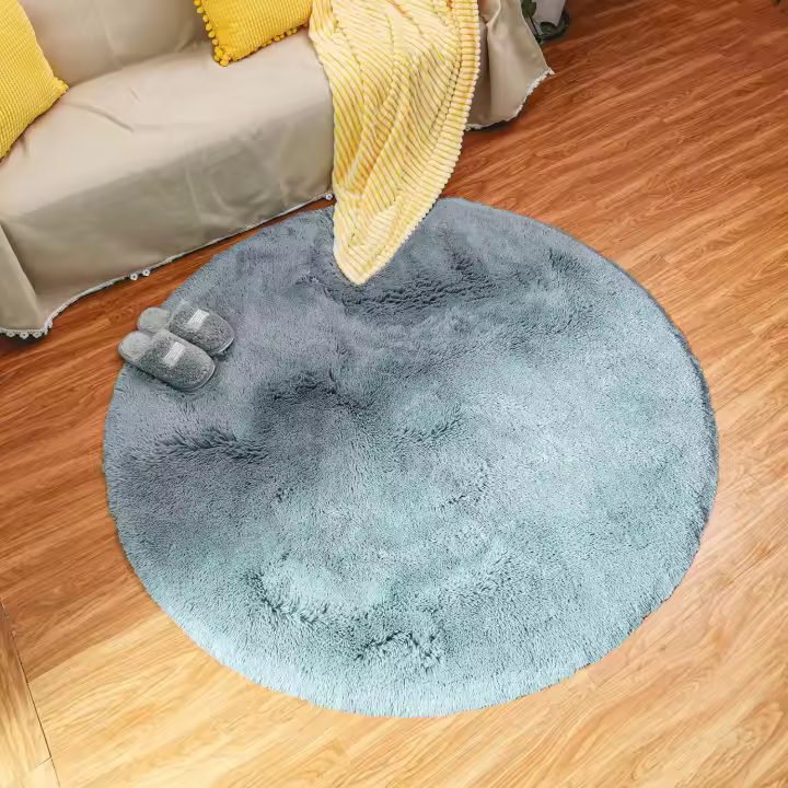 Alfombra Moderna para Sala De Estar, Alfombra Redonda Súper Suave para Dormitorio Terciopelo Mullido Alfombra Interior Suave Pelo Largo Cojín Decorativo para Silla Cojín para Sofá (Gris, 140x140cm)-Sunny - 1