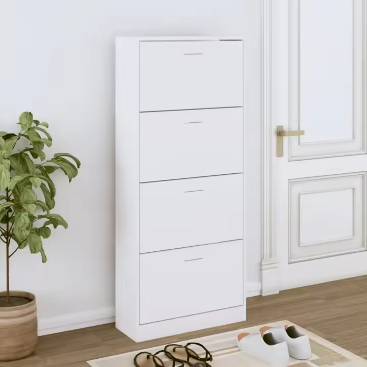 vidaXL Mueble zapatero madera contrachapada blanco 63x24x147 cm - 1