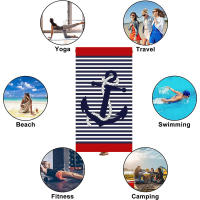 Toalla de baño estampada de microfibra, absorbente, de secado rápido, para playa, con estampado de rayas de ancla. - details 1