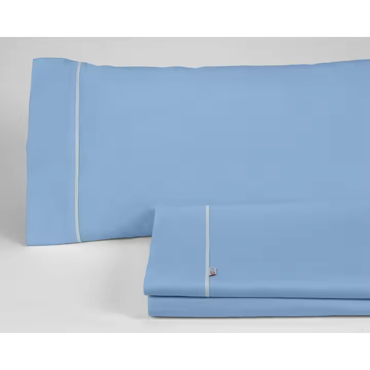 Juego de sábanas liso color azul claro - Cama de 160 (4 piezas) - 50% algodón / 50% poliéster - 144 hilos. Gramage: 115 - Fijalo - 1