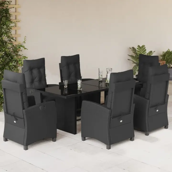 vidaXL Set de comedor de jardín 7 pzas y cojines ratán sintético negro - 1