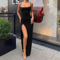Vestido Slim Para Mujer Con Abertura Y Halter De Color Sólido Vestido Largo De Fiesta Elegante Estilo Europeo Y Estadounidense - details 2