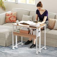 HOMCOM Escritorio Plegable con Ruedas y Estante Mesa Escritorio Compacta con Bolsillo de Almacenaje Mesa de Ordenador Portátil para Casa Oficina Espacios Pequeños 80x50x75 cm Natural - details 1