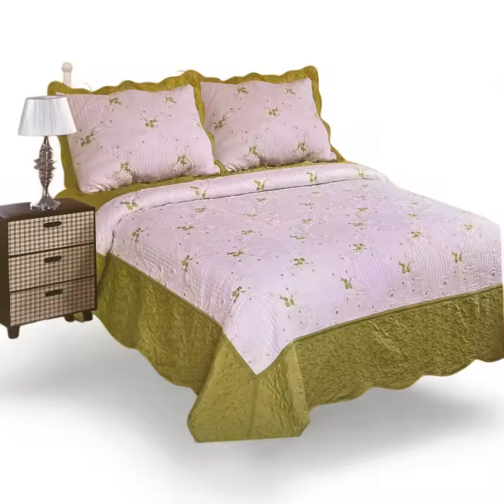 KingnetStore - Colcha Bouti Bordada Acolchada, Colcha Cubre Cama 100% Poliéster. Fina, Extra Suave y Ligera. Ideal para Primavera Verano Entretiempo, Con Funda Cojín Almohada, Elegancia y Suavidad con un Diseño Floral. Para Cama de 90 105 135 150 CM - 1