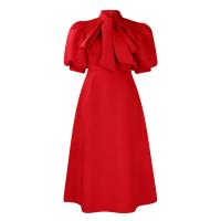 Vestido Elegante De Fiesta Para Mujer 2024 Con Cuello Con Lazo Manga Corta Cintura Alta A-Line Plisado Hasta El Tobillo Vestido De Cumpleaños - details 64