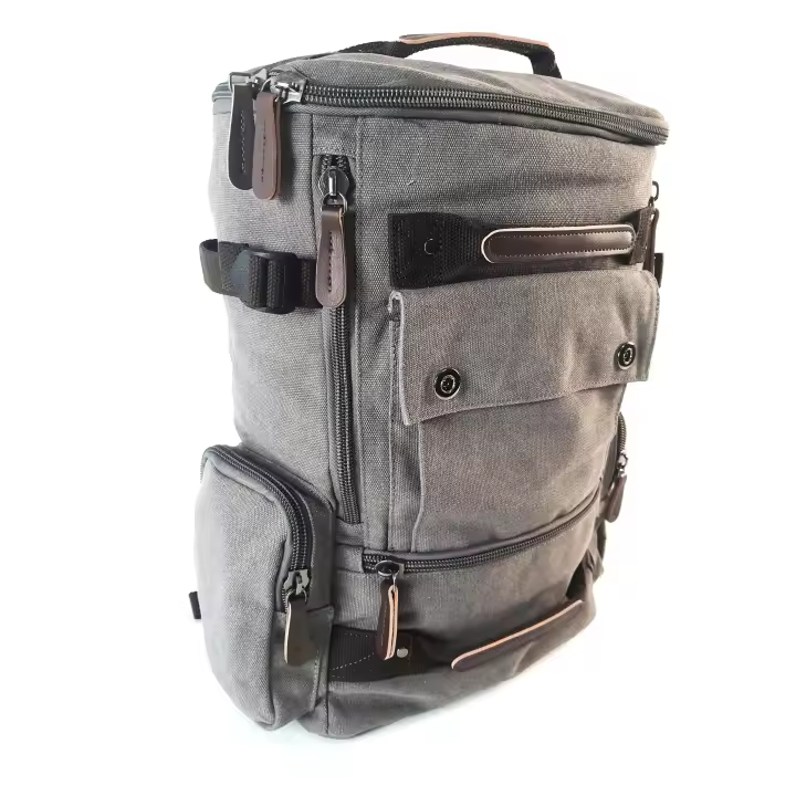 Prowalk - Mochila vintage gris canvas rectangular unisex, resistente hecha en lona con lugar para llevar portátil,  impermeable, ideal para tu día a día, trabajo, universidad o actividades al aire libre - 1