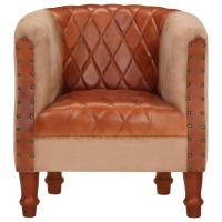 vidaXL Sillón cúbico de cuero auténtico y madera maciza mango Marrón, Negro, Sillon Dormitorio Sillon Comodos Silla Relax Sillón Sofá - details 1