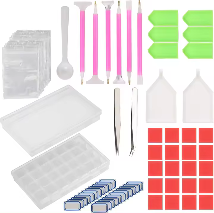 134 herramientas de bordado de diamantes, kit de accesorios de pintura de diamantes con caja de almacenamiento de diamantes, puntada rápida, pegamento, placa de diamante y etiqueta para manualidades de bricolaje - 1