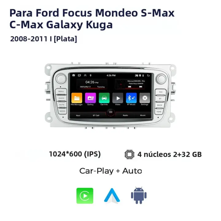 Radio GPS Navegación Android 13 WIFI Para Ford Focus 2 S-Max Mondeo Mk4 9 Galaxy C-Max Kuga 3 Stereo Auto 2 Din Con Carplay - 1