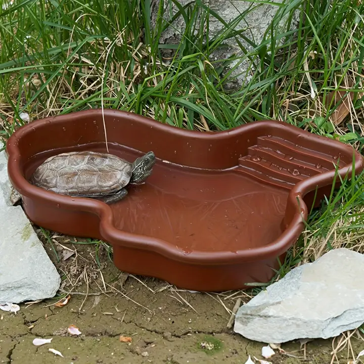 1Pc Ovni De Tortuga Para El Hogar Tanque De Peces De Plástico Ornamento De Jardinería Basinal Para La Cría De Reptiles Y Acuáticos Semiáquaticos - 1