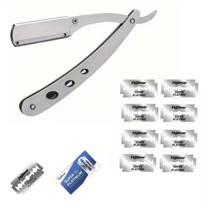 Afeitadora Manual Para Hombres Con Hojas De Acero Inoxidable Plegables Antiguo Estilo Cuchillo De Afeitar Para Rostro Y Cuerpo Eliminación De Vello Por Barbero - 1
