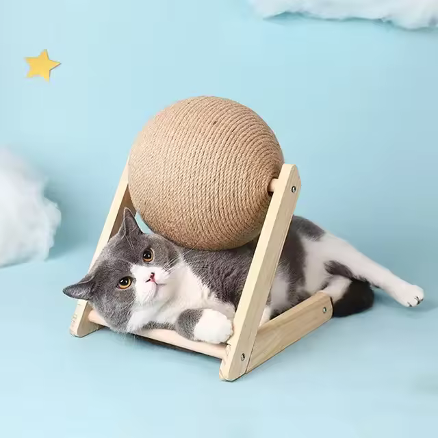 Juguete Para Gatos Rascador De Sisal Y Madera Estable Triangular Durable Juguete De Rascado Para Interior Con Soporte Rotativo - 1