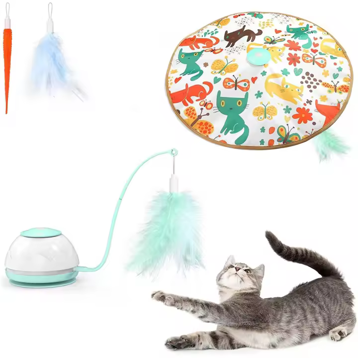 ATUBAN Automatic Motion Cat Toys-4 Modes Interactive Motorized Wand Toys,3 Feathers,Electronic Exercise Pet Toy for Indoor Cats - 1