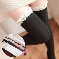 Medias Altas Hasta La Rodilla Para Mujer Algodón Y Poliéster Espesas Para Otoño E Invierno Medias De Punto Con Rayas Verticales Y Colores Sólidos - details 0