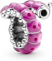 Pandora Moments - Colgante de oruga de plata de ley con cristal negro, esmalte rosa y rosa oscuro，Incluye Caja Original - details 0