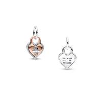PANDORA Colgante dos en uno con candado giratorio en forma de corazón de dos colores CP, cuentas DIY 783079C01 - details 0