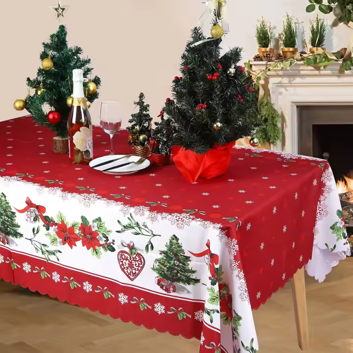 Manteles navideños rectangulares lavables, resistentes a las manchas, para decoración del hogar, fiestas navideñas, para sentarse de 6 a 10 personas, 59 x 86 pulgadas - 1