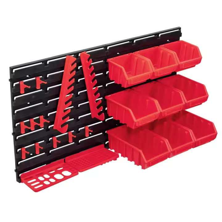 vidaXL Kit de cajas de almacenaje 34 pzas paneles de pared rojo negro - 1