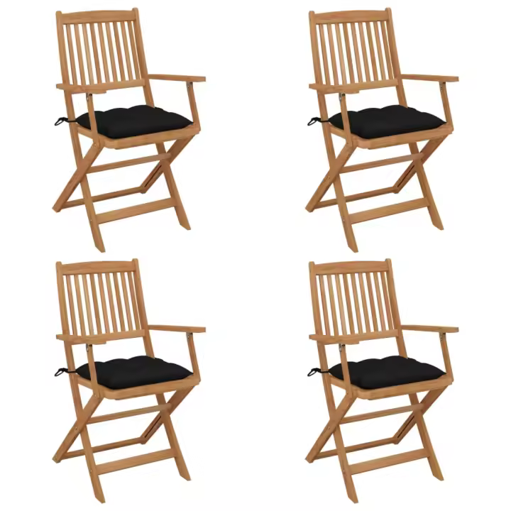 vidaXL Sillas de jardín plegables 4 uds y cojines madera maciza acacia - 1