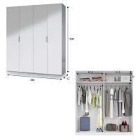 Meimon Armario ropero 4 puertas acabado Blanco Brillo, con 2 barras de colgar de aluminio extraíbles, 2 estantes interiores, bisagras metálicas, tiradores de aluminio y tacos ABS protectores. Medidas: 200x180x52 cm. Estructura melaminizada tipo E1 - details 4