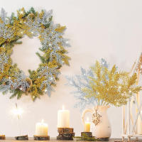 5Pcs Ramas De Pino Artificiales Para Navidad Decoración De Casa Con Guirnalda De Oro Brillante Adorno De Árbol De Navidad - details 6