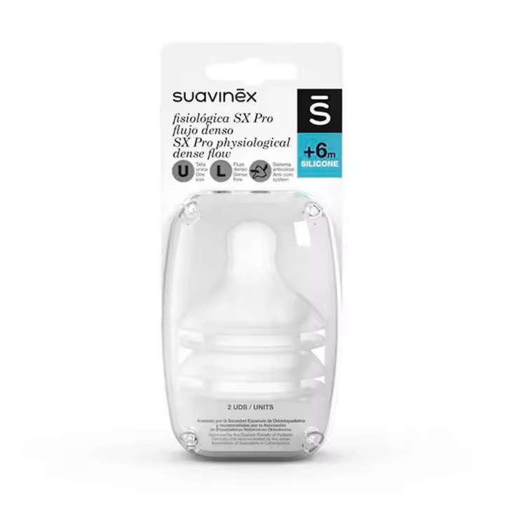 Suavinex Tetina Silicona Sxpro Fisiológica Flujo L +6M 2 Unidades - 1