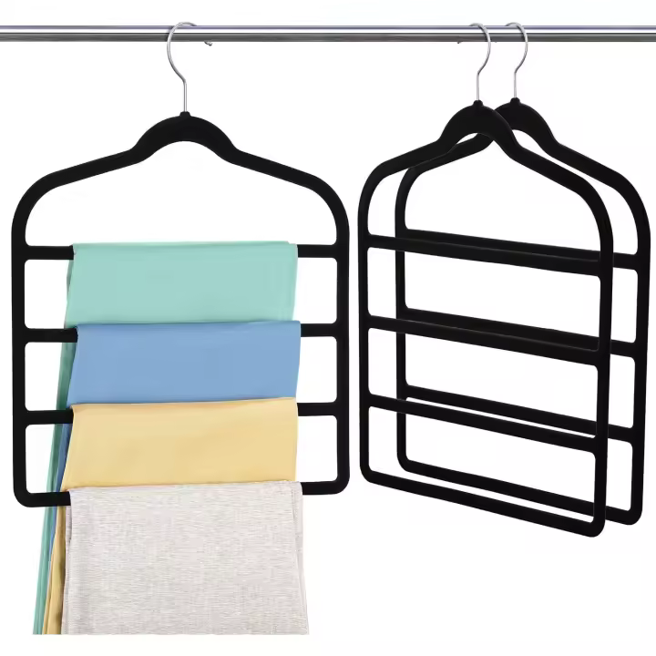 Percha de terciopelo para pantalones, ahorra espacio, antideslizante, para pantalones cortos, vaqueros, bufandas y corbatas (negro, 3 unidades) - 1