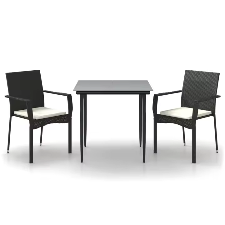vidaXL Set comedor de jardín 3 pzas con cojines ratán sintético negro - 1