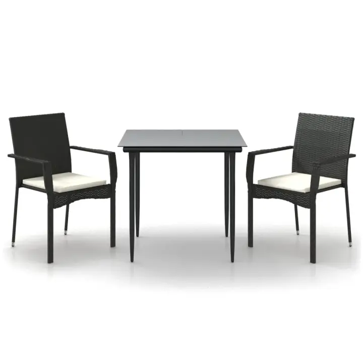 vidaXL Set comedor de jardín 3 pzas con cojines ratán sintético negro - 1