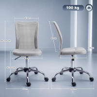 Vinsetto Silla de Oficina de Malla Silla de Escritorio Giratoria sin Brazos con Altura Ajustable Carga 100 kg para Estudio Despacho 43x58x90-100 cm Gris - details 2