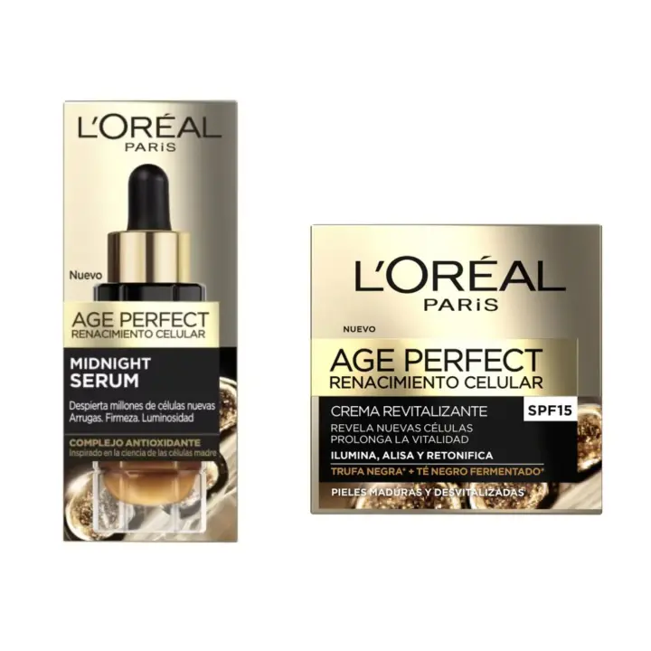 L'Oréal Paris - Sérum Midnight Age Perfect + Age Perfect Renacimiento Celular Crema De Día Regeneradora 50ml - Con Complejo Antioxidante SPF30. - 1