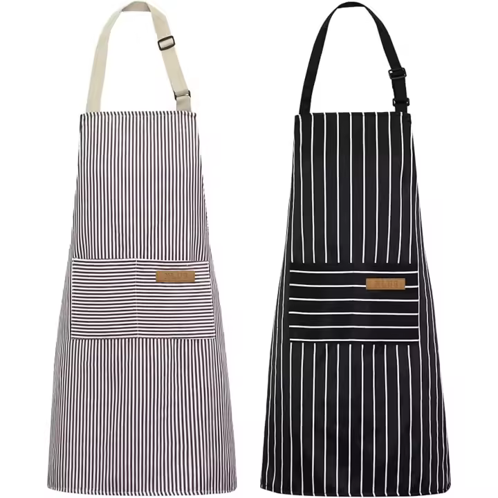 Pack de delantales de cocina, delantal de chef suave con cierre estable 2 bolsillos para hombre mujer (rayas negras y marrones) - 1