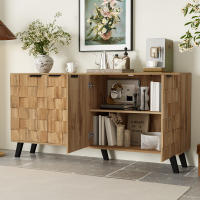 Aparador moderno con 4 Puertas | Estructura de Madera Sólida y Metal Resistant | Estantes Ajustables y Cajones Profundos | 160x35x78 cm | Ideal para Sala de Estar, restaurante y Cocina | Diseño Multifunctional y Fácil de Montar - details 3