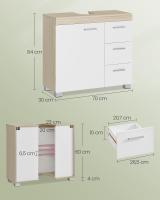 Mueble bajo lavabo para baño blanco, 3 cajones, 2 compartimentos, apto para lavabos de pie, con pedestal - details 13