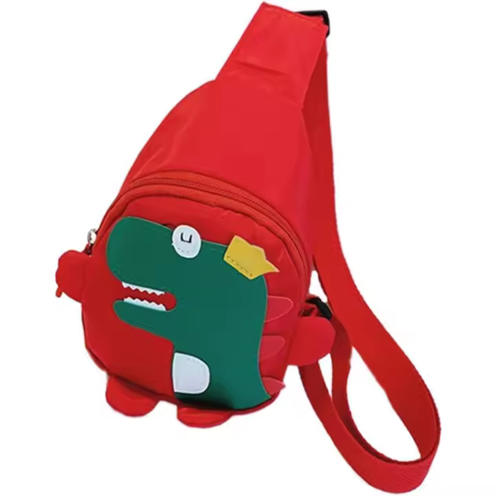 Bolsa de dinosaurios, bolsa de juguetes para niños, bolsa de mensajero para niños, accesorios de ropa para niños, bolso de hombro de dibujos animados, nailon rojo - 1