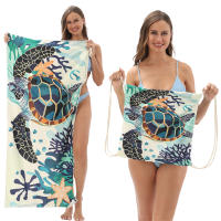Toalla de playa de secado rápido que absorbe el agua, toalla de baño, bolsa de playa con cordón impreso integrado, mochila de playa portátil - details 0