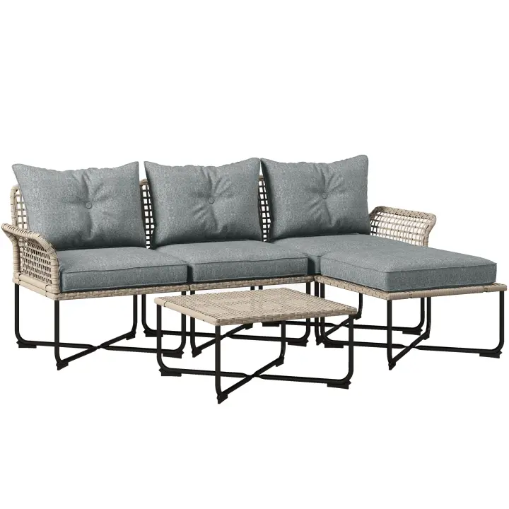 Outsunny Conjunto de Jardín de Ratán Sintético Juego de 5 Piezas Muebles de Jardín con 2 Sofás Esquineras 1 Sofá de Exterior 1 Taburete 1 Mesa de Centro y Cojines para Terraza Patio - 1