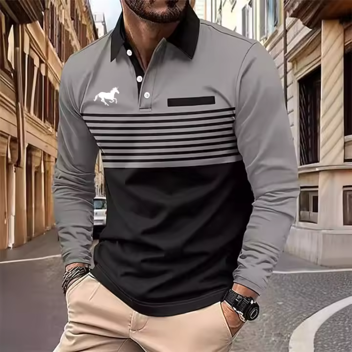 Camisa De Golf Para Hombre Polo Casual Estilo Clásico Manga Larga Moda Sólida Con Botones Adecuada Para Primavera Y Otoño Talla Regular - 1