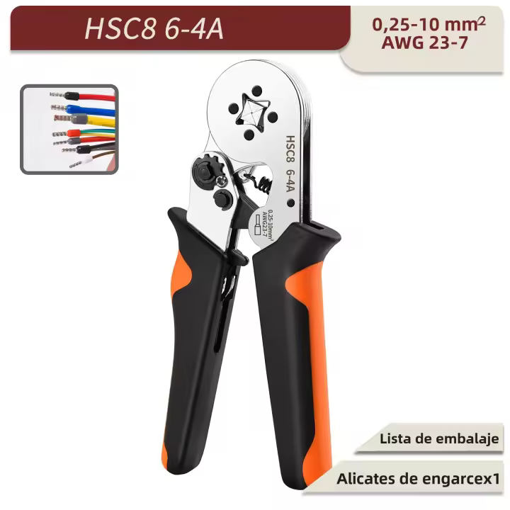 Kit De Crimpadora De Terminal Tubular HSC8 6-4/16-6 Herramientas Eléctricas De Acero Al Carbono Tamaño 0.08-16mm² /0.25-10mm² - 1
