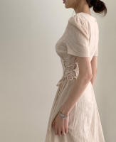 Vestido Largo De Algodón Y Lino Para Mujer Estilo Retro Vintage Con Manga Corta Diseño Sólido A-Line Cuello V Moda De Oficina - details 14