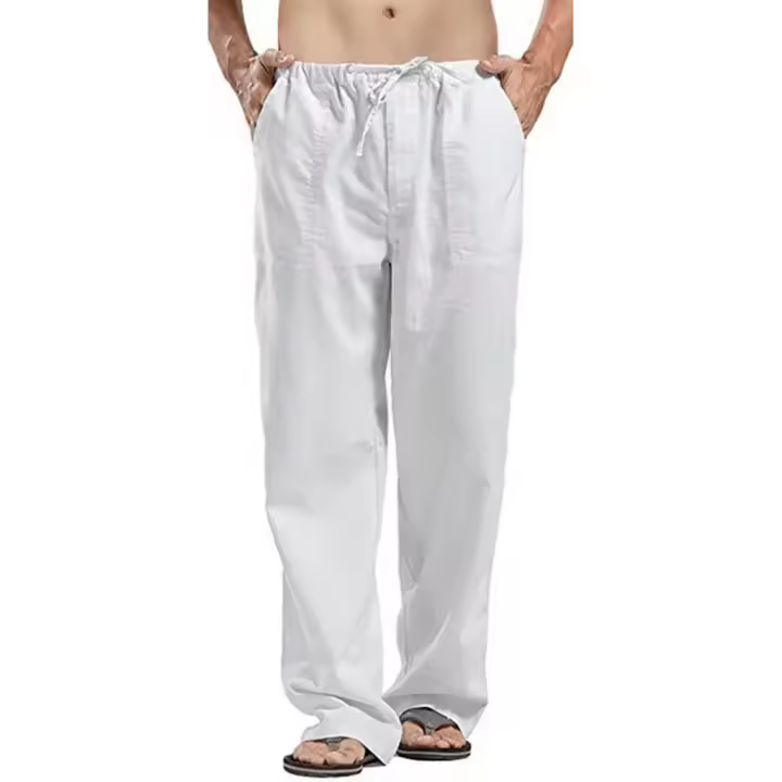 Pantalones De Lino Para Hombre Estilo Casual Con Varios Bolsillos Corte Recto Ligero De Peso Transpirable Para Primavera Otoño Verano Disponible En 5 Colores - 1