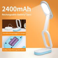 Lámpara de escritorio inalámbrico recargable, lámpara de mesa LED regulable, batería * 2 operado 2400mAh, lámpara de cabecera táctil, plegable/portátil/3 modos de luz - details 0