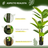 HOMCOM Bananera Artificial 150 cm Platanera Artificial con Maceta y 18 Hojas Planta Artificial para Decoración de Hogar Terraza Jardín Salón Oficina Verde - details 3