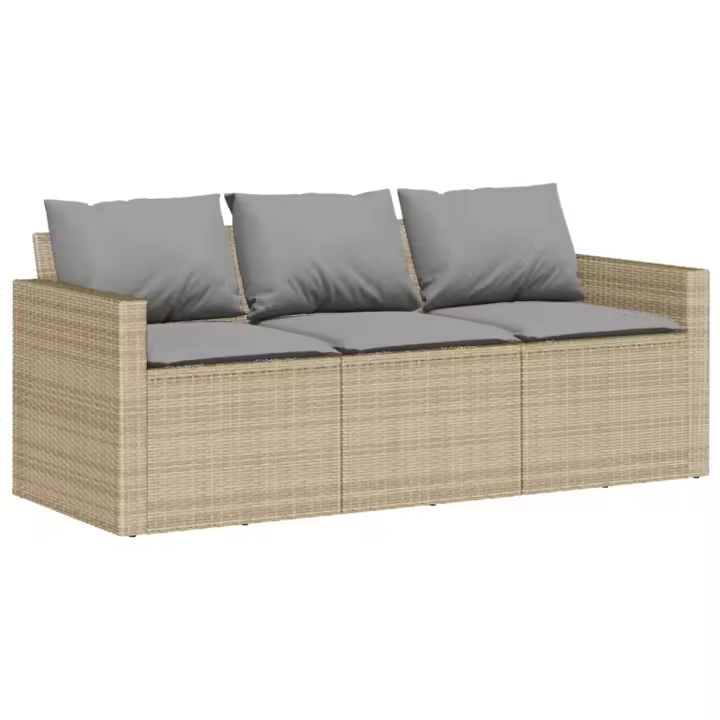 vidaXL Sofá de jardín de 3 plazas con cojines ratán sintético beige - 1
