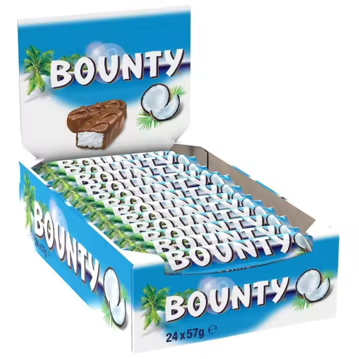 BOUNTY Chocolatina Rellena de Coco - Caja de 24 Unidades x 57g - Barrita de chocolate con leche rellena de Coco - 1