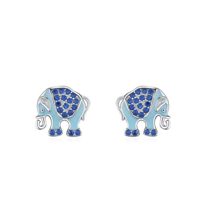 Zenyth-Pendientes de Elefante de Plata S925 with microdiamantes, estilo Femenino, Con personalidad Creative, pendientes de esmalte animal. - 1