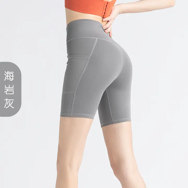Mallas cortas para mujer con bolsillos laterales, cintura alta, realce de cadera, pantalones de yoga para fitness y running - 1