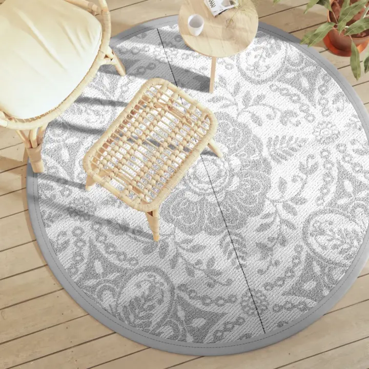 vidaXL Alfombra de exterior ARAKIL Ø160 cm PP en color Gris claro/Blanco y gris claro/Estampado gris y más - 1